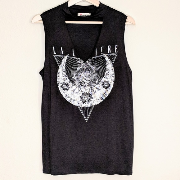 french pastry Tops - FRENCH PASTRY Black Triangle Moon Choker Top Large